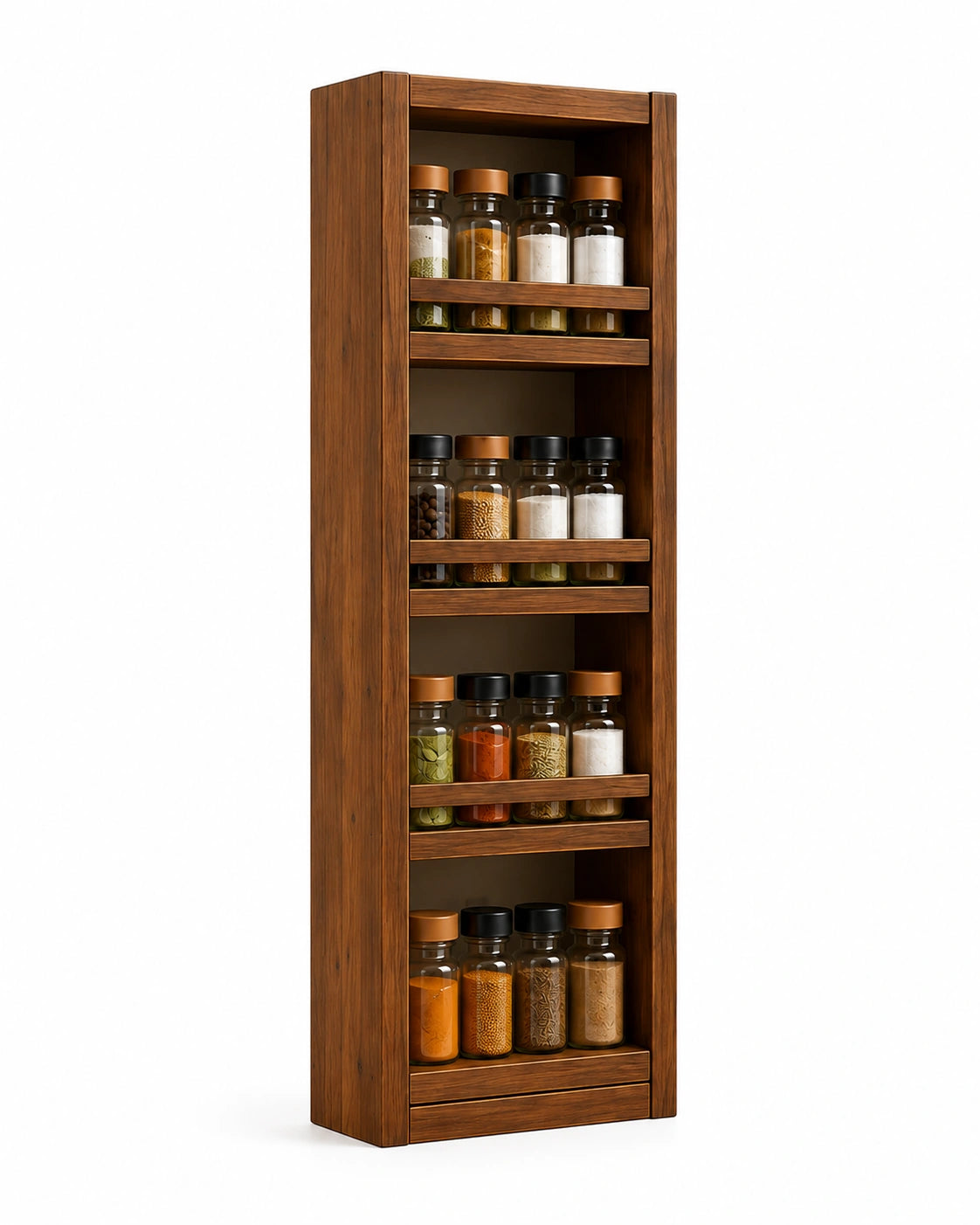 Slim Vertical Wooden Spice Rack | 4-Tier Wall Mounted Kitchen Organizer