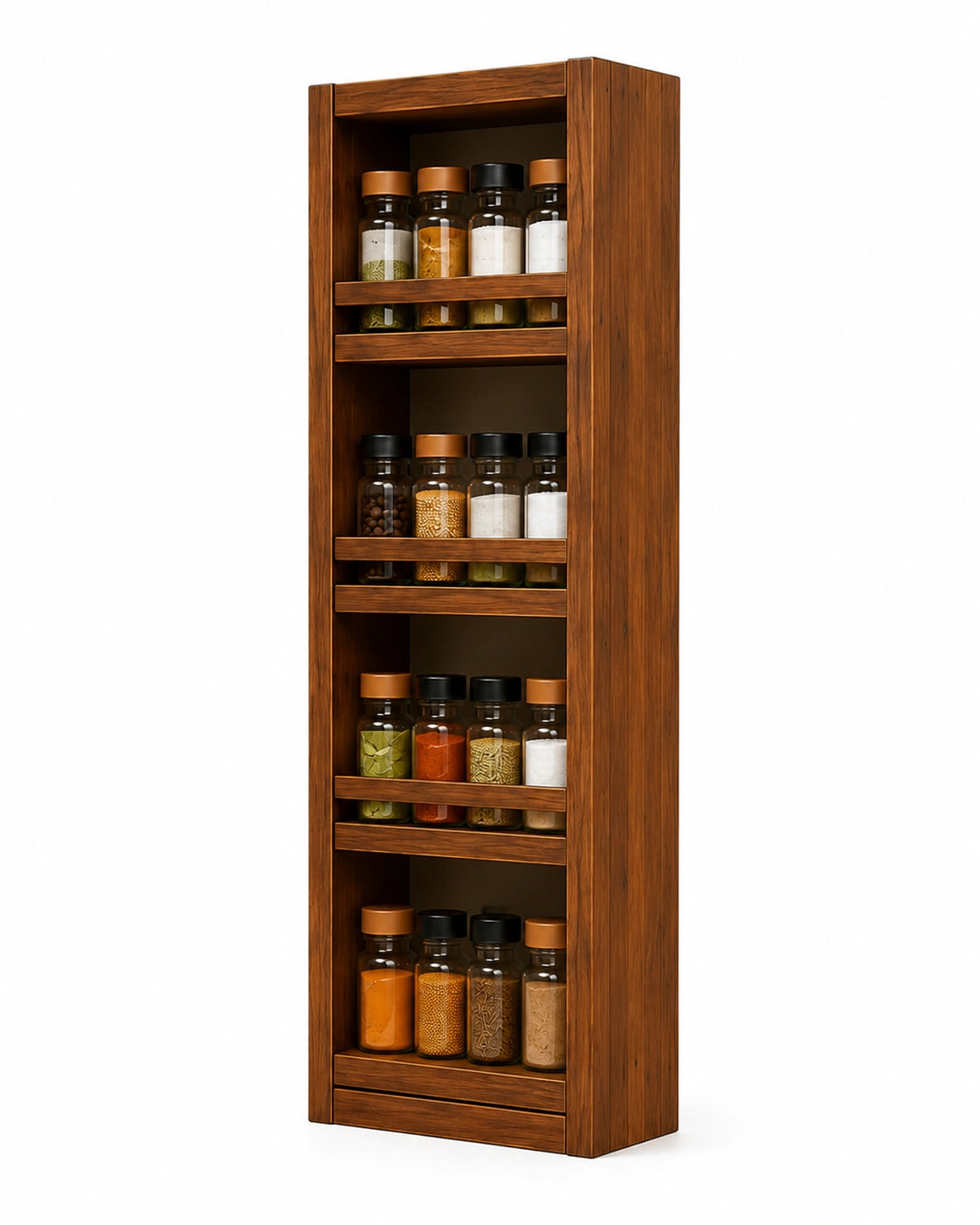 Slim Vertical Wooden Spice Rack | 4-Tier Wall Mounted Kitchen Organizer
