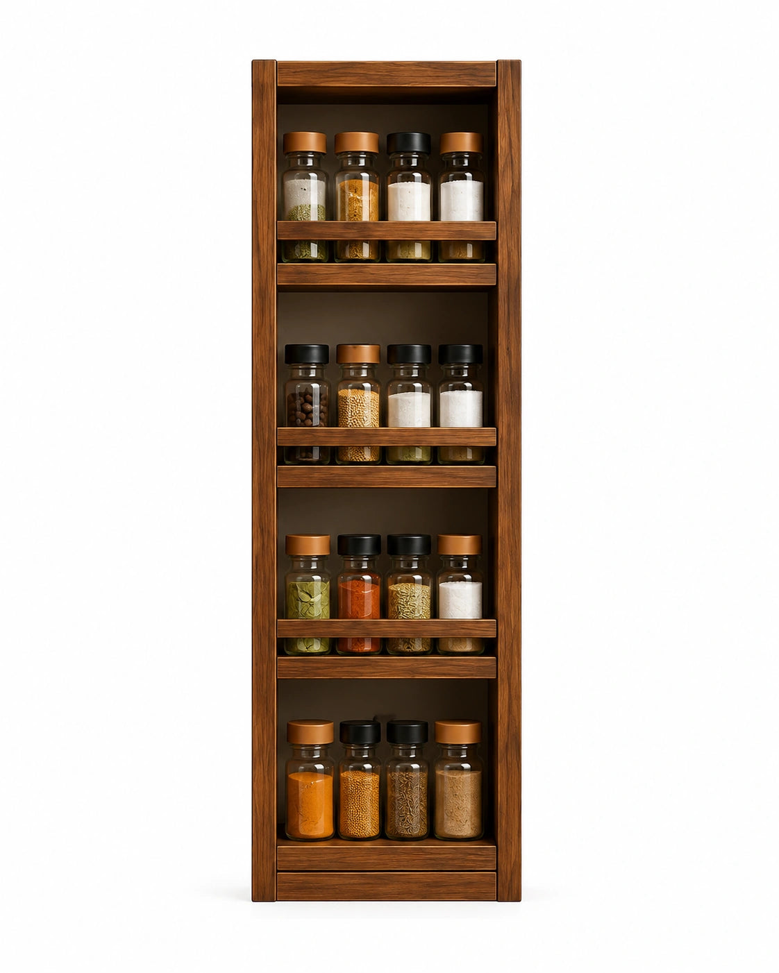 Slim Vertical Wooden Spice Rack | 4-Tier Wall Mounted Kitchen Organizer