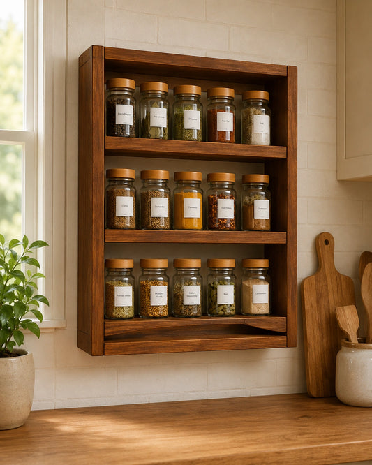 Wall Mounted Wooden Spice Rack | 3-Tier Kitchen Storage Shelf