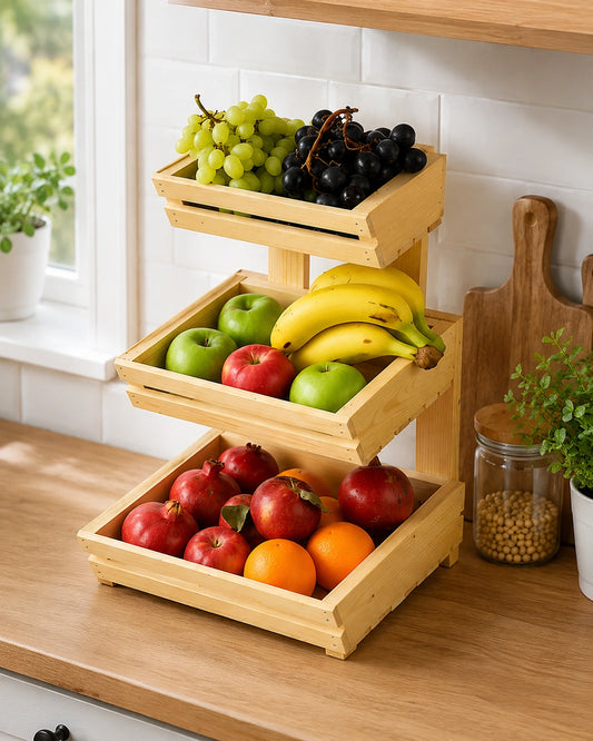 3-Tier Wooden Fruit & Vegetable Storage Stand | Kitchen Counter Organizer