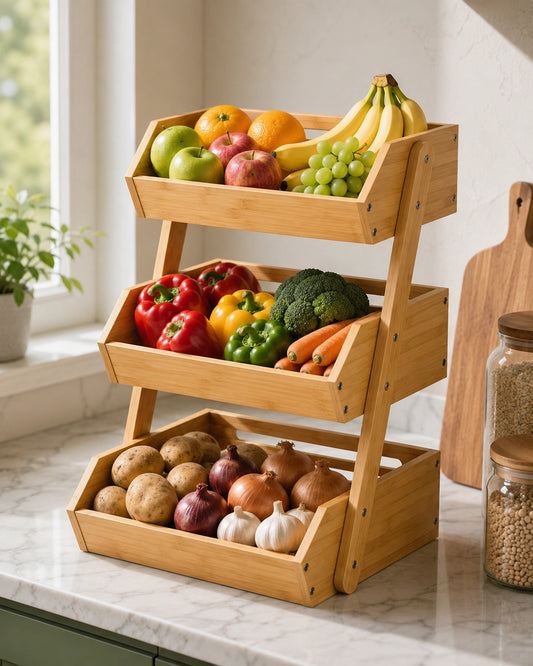 3-Tier Wooden Fruit & Vegetable Storage Basket