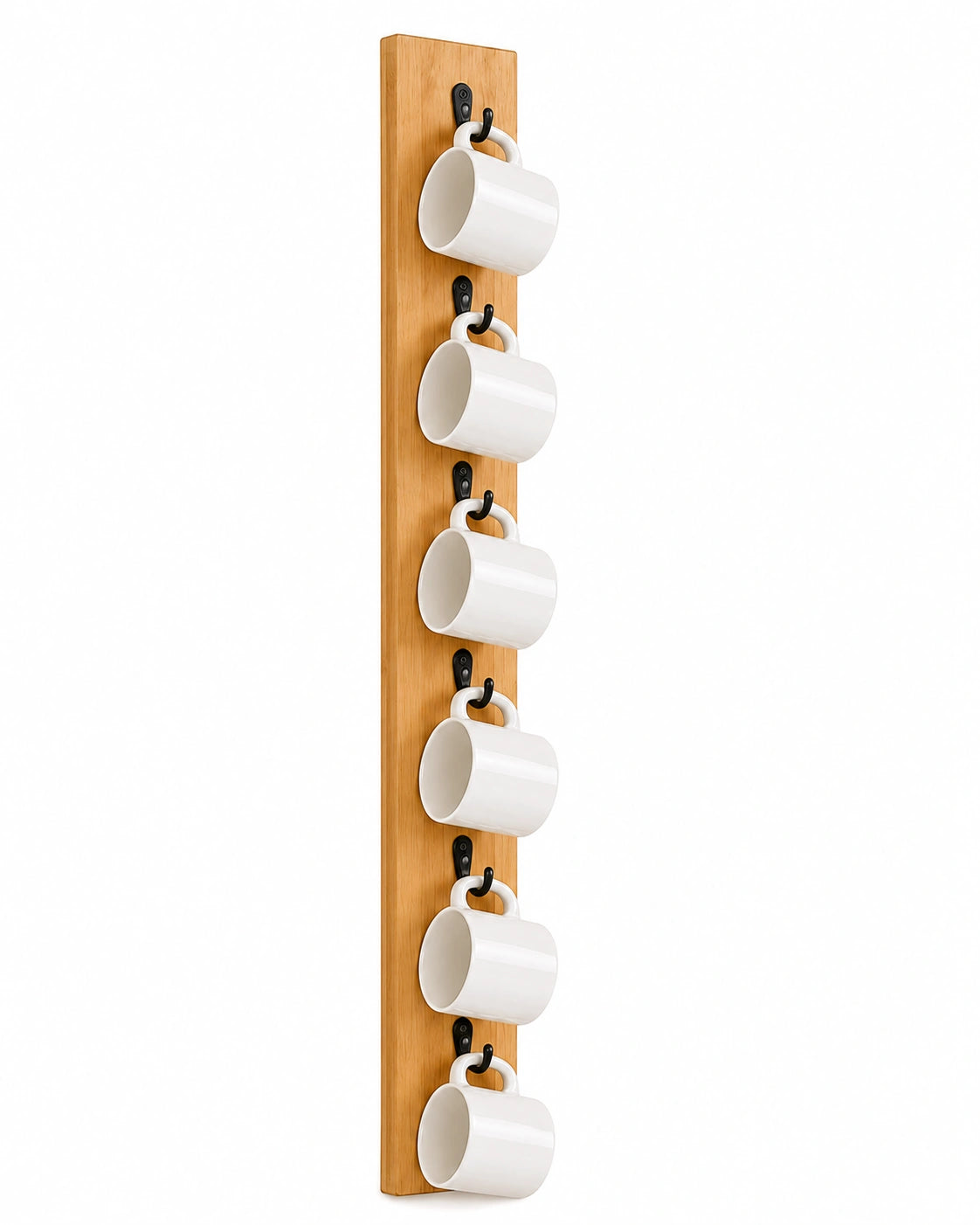 Wooden Wall Mounted Coffee Mug Holder Rack | 6 Hooks | Space Saving Kitchen Organizer