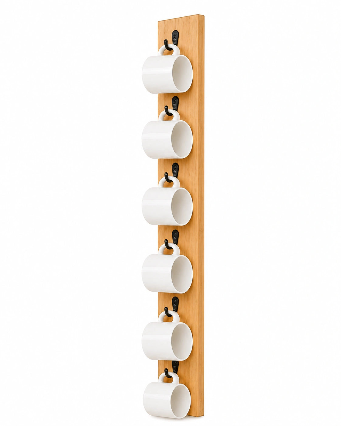 Wooden Wall Mounted Coffee Mug Holder Rack | 6 Hooks | Space Saving Kitchen Organizer