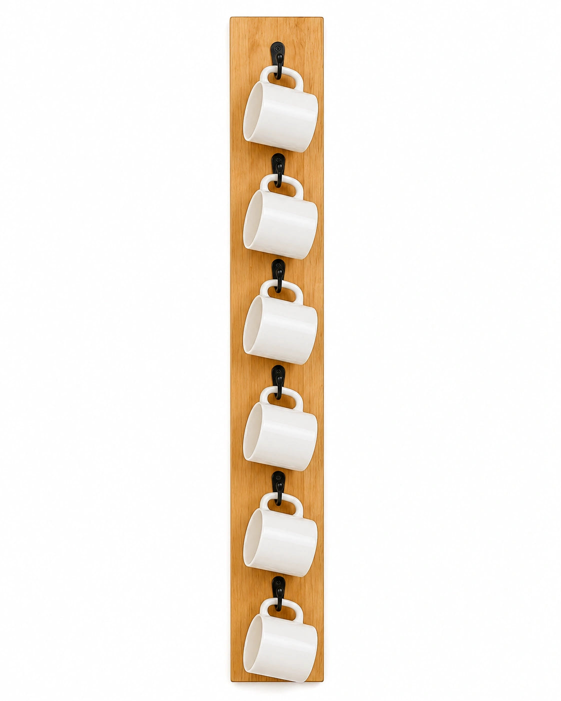 Wooden Wall Mounted Coffee Mug Holder Rack | 6 Hooks | Space Saving Kitchen Organizer