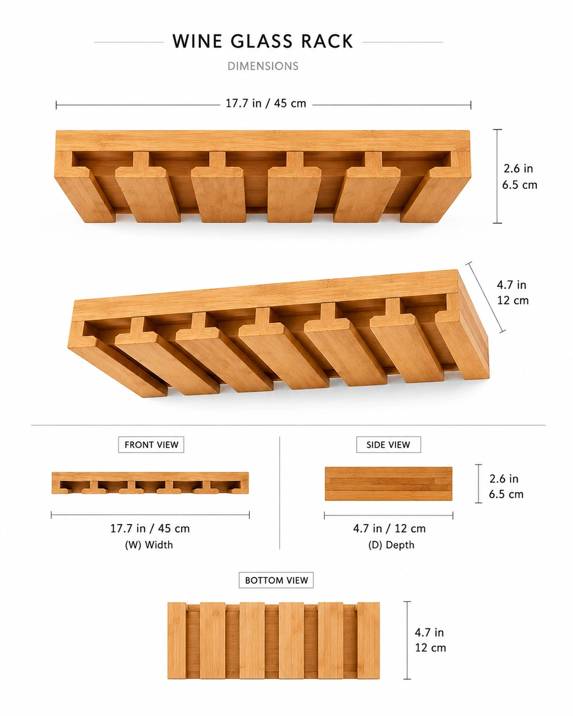 Premium Wooden Under Cabinet Glass Holder | Wall Mounted Stemware Rack