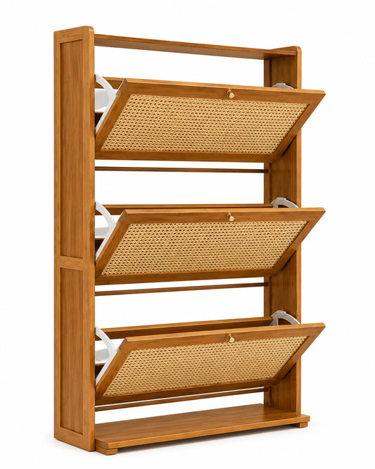 3-Tier Wooden Shoe Cabinet with Flip Drawers