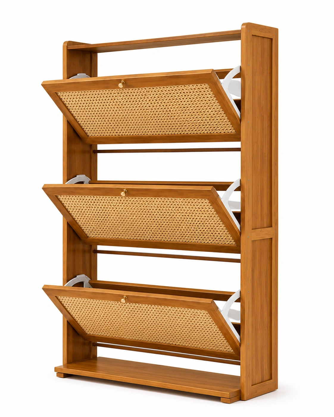 3-Tier Wooden Shoe Cabinet with Flip Drawers