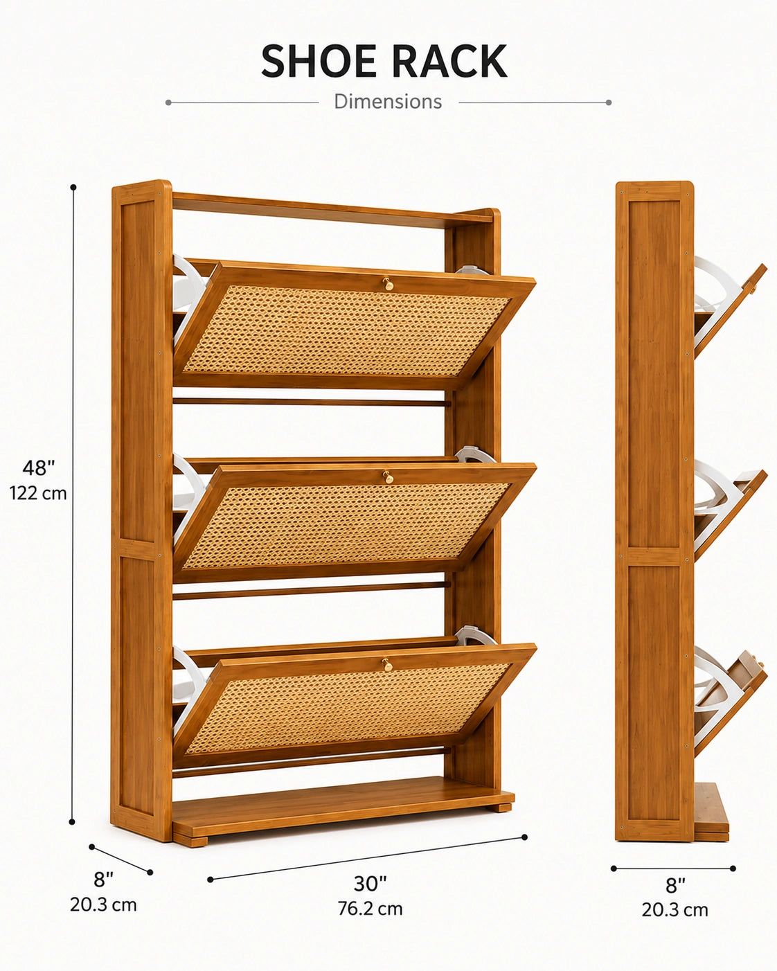 3-Tier Wooden Shoe Cabinet with Flip Drawers