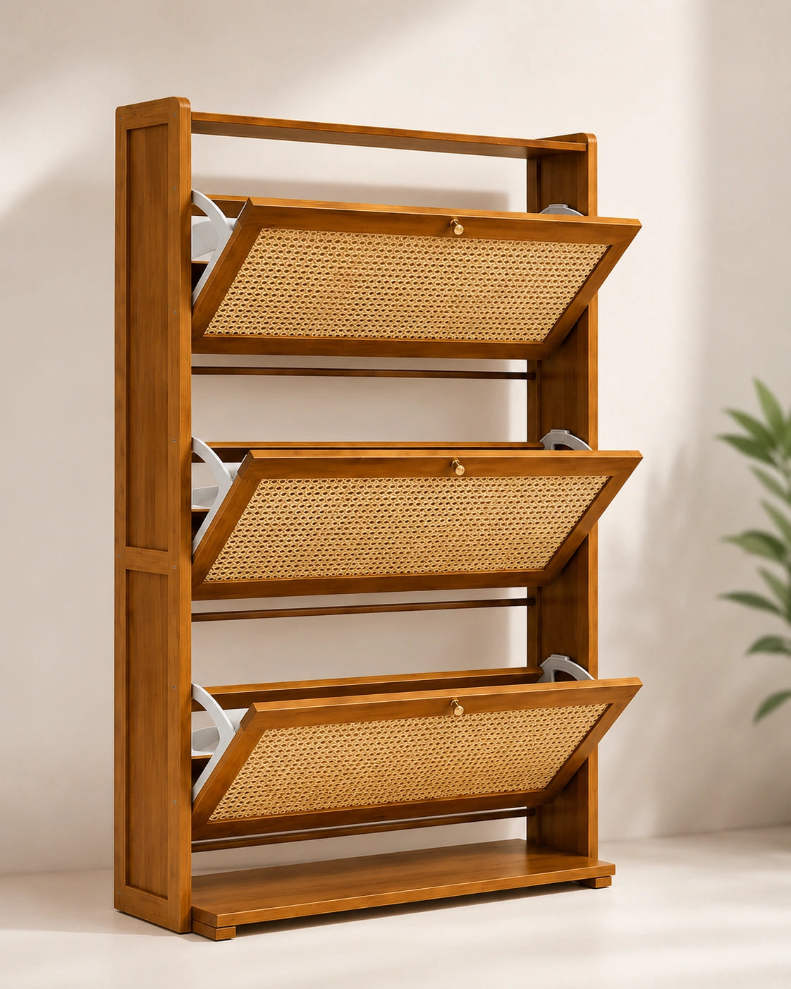 3-Tier Wooden Shoe Cabinet with Flip Drawers