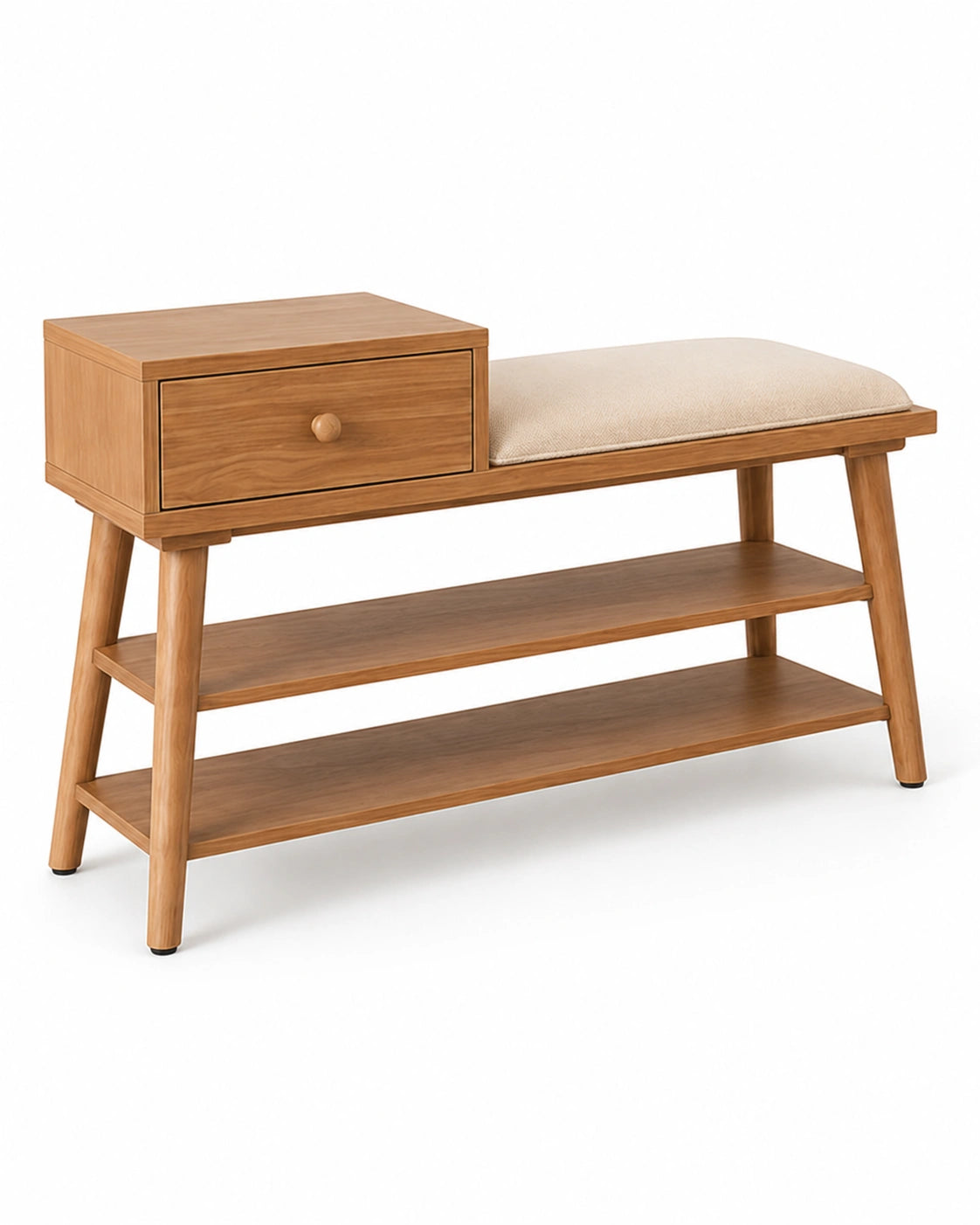 Modern Wooden Shoe Rack Bench with Drawer & Cushion Seat | Entryway Storage