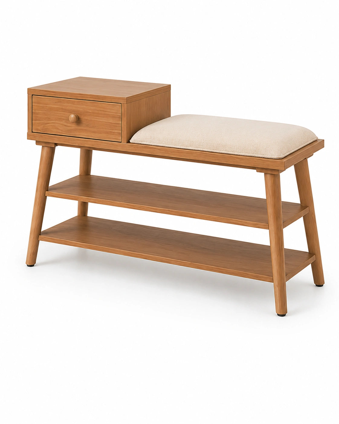 Modern Wooden Shoe Rack Bench with Drawer & Cushion Seat | Entryway Storage