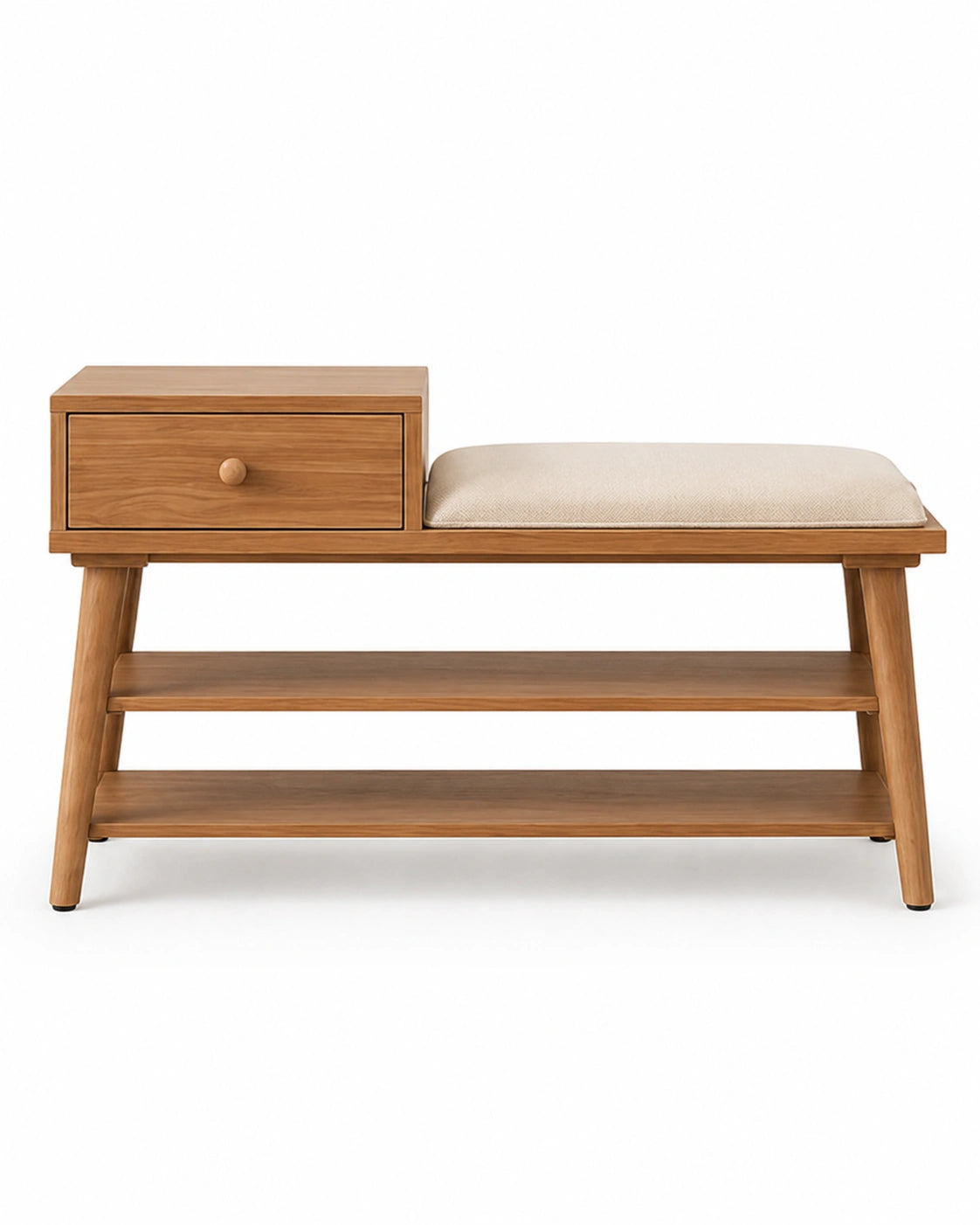 Modern Wooden Shoe Rack Bench with Drawer & Cushion Seat | Entryway Storage