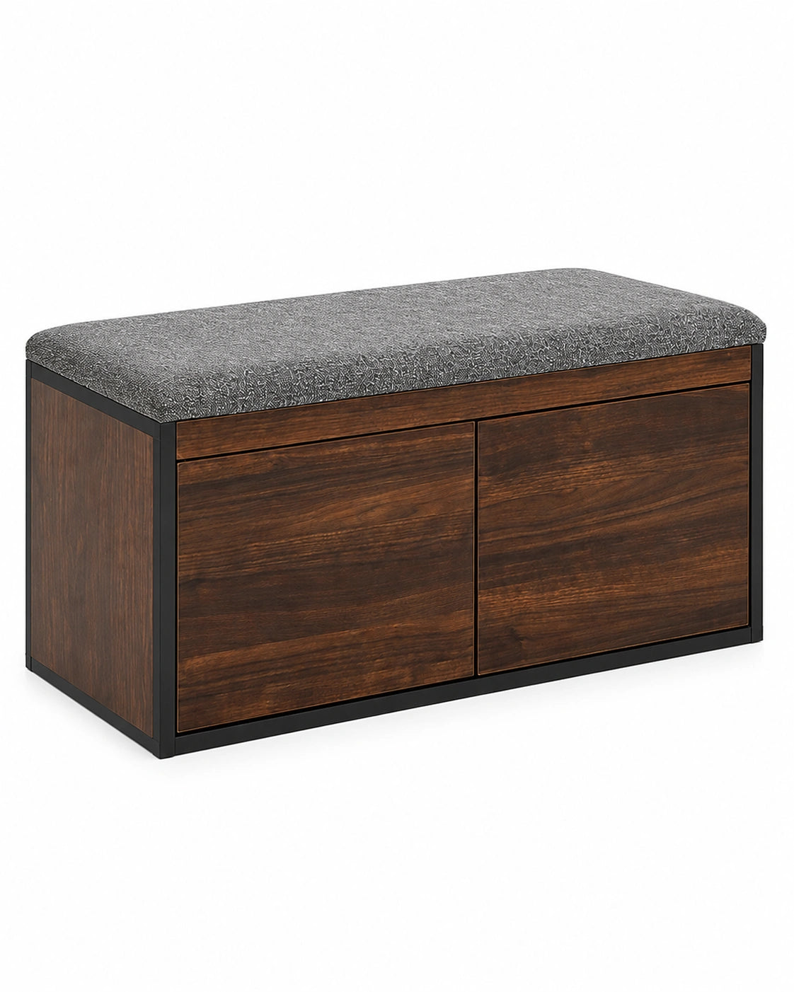 Wooden Shoe Storage Bench with Cushion | Entryway Shoe Cabinet | 2-Door Shoe Organizer