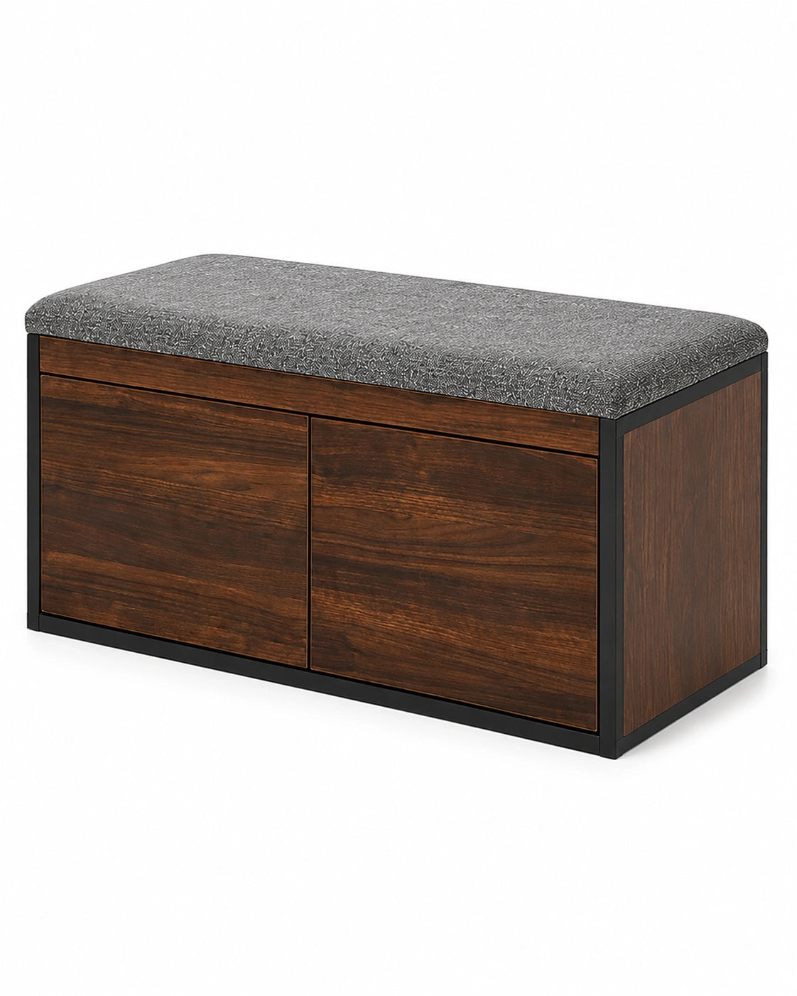 Wooden Shoe Storage Bench with Cushion | Entryway Shoe Cabinet | 2-Door Shoe Organizer
