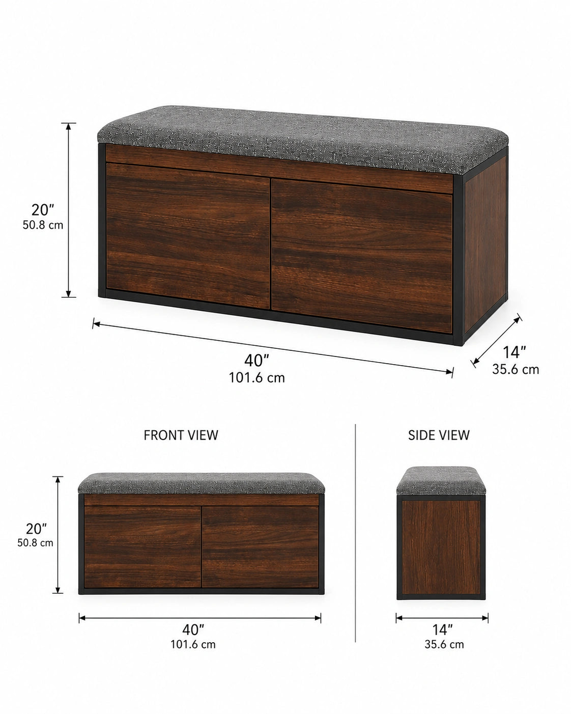 Wooden Shoe Storage Bench with Cushion | Entryway Shoe Cabinet | 2-Door Shoe Organizer
