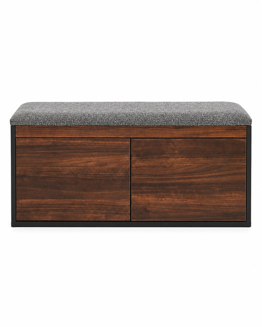 Wooden Shoe Storage Bench with Cushion | Entryway Shoe Cabinet | 2-Door Shoe Organizer