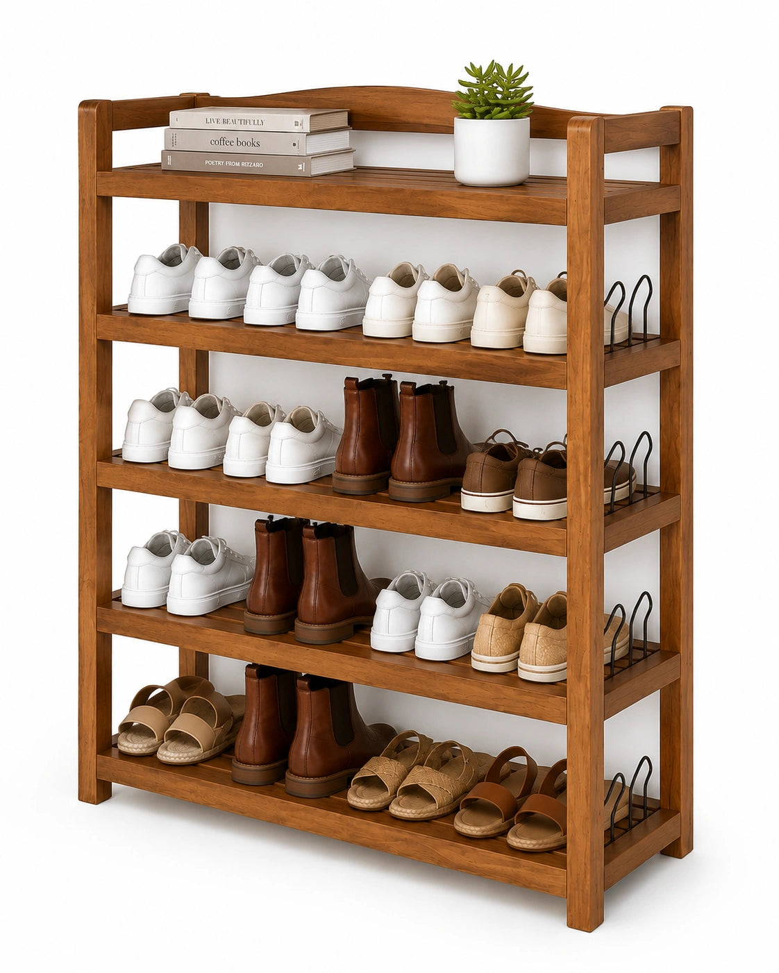 5-tier shoe rack, natural wood effect