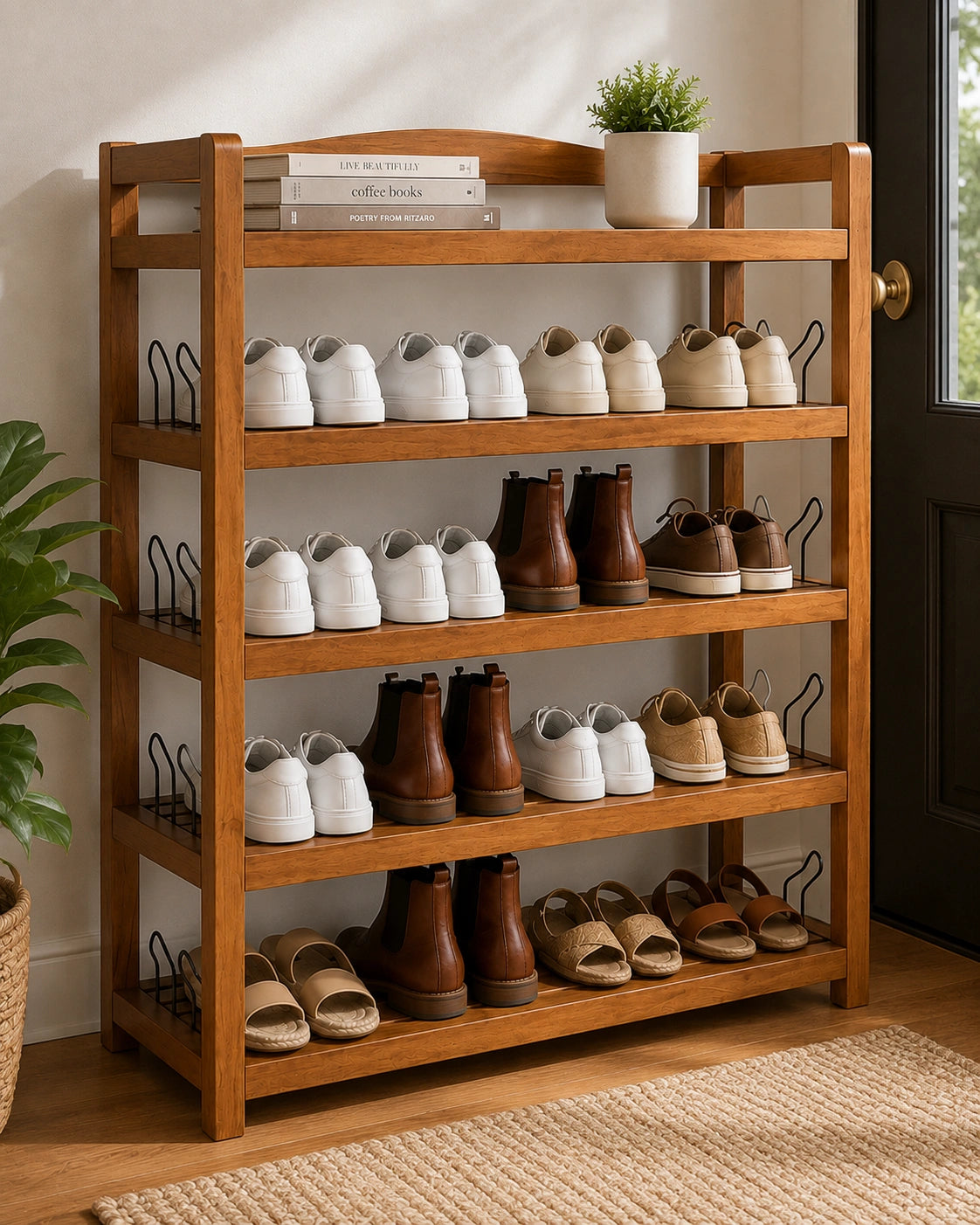 5-tier shoe rack, natural wood effect