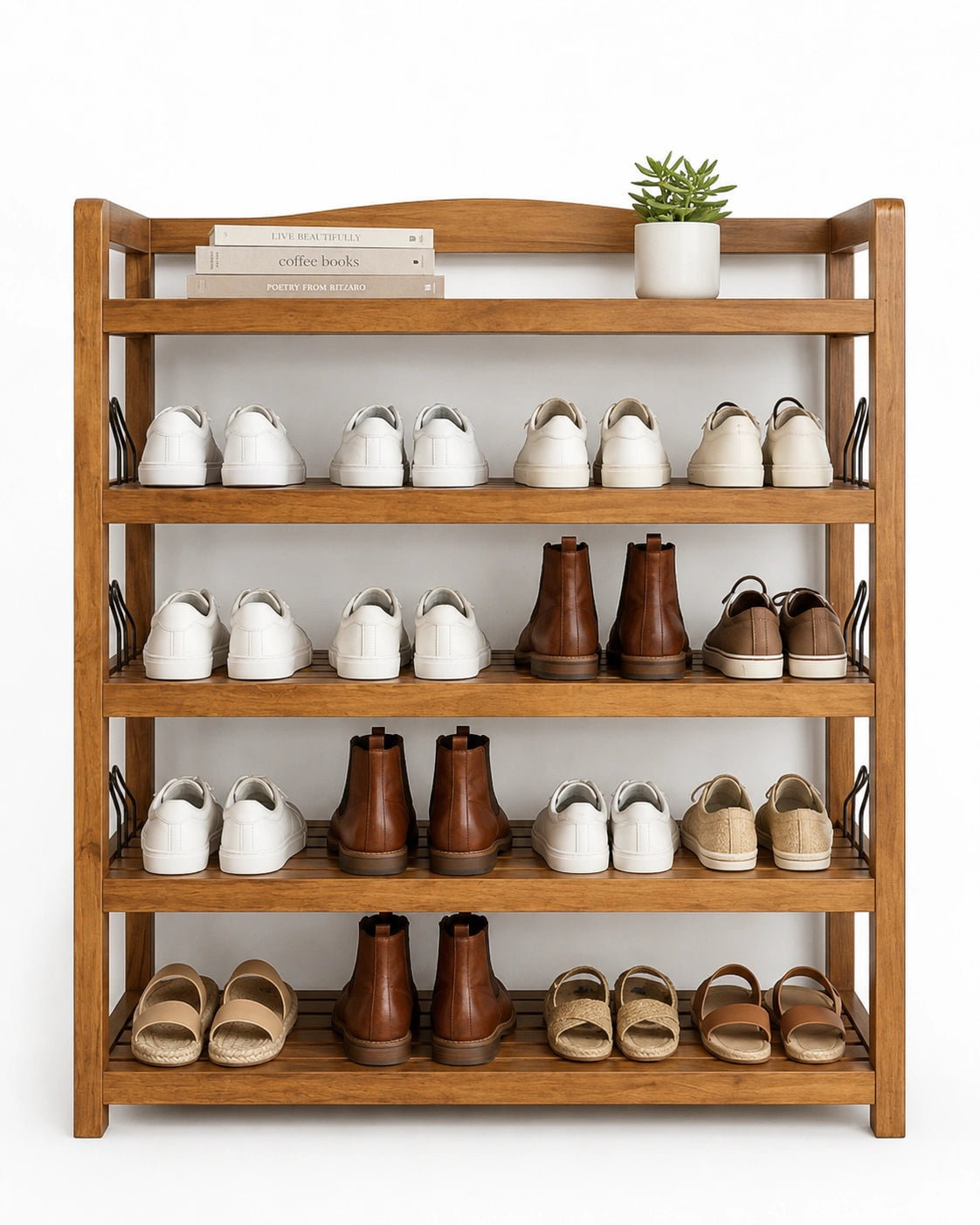 5-tier shoe rack, natural wood effect