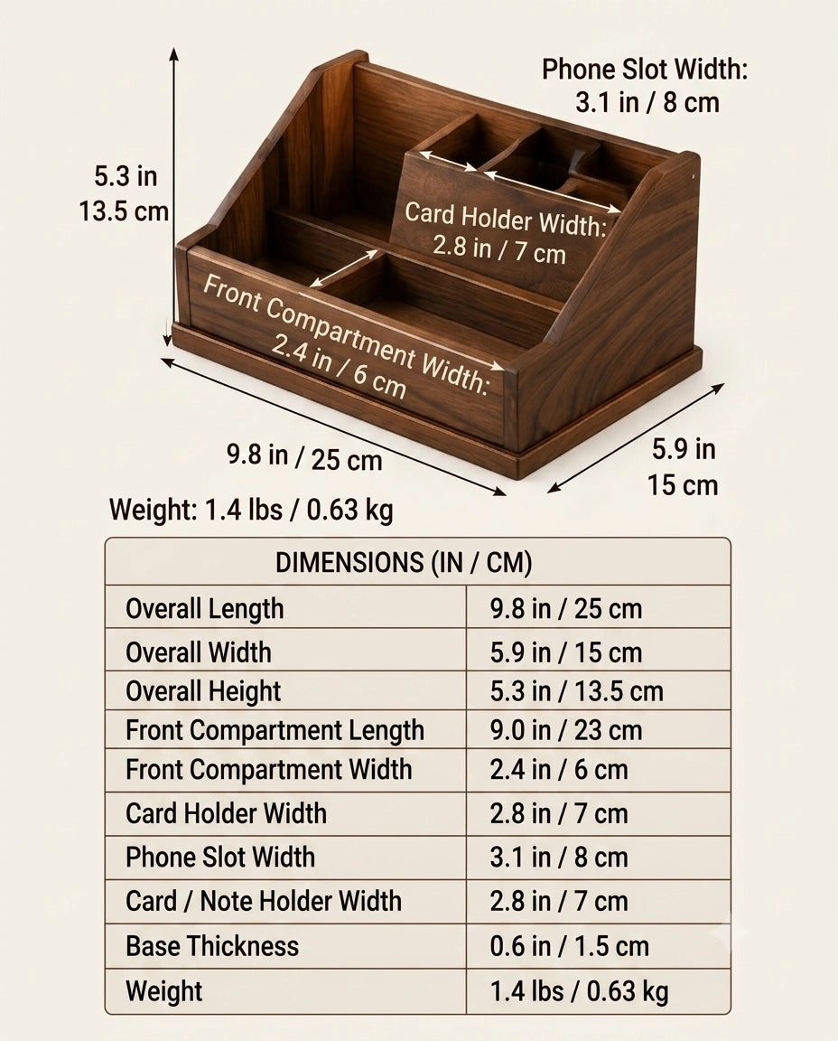 Wooden Desk Organizer with Phone Holder & Pen Stand | Office Desk Accessories