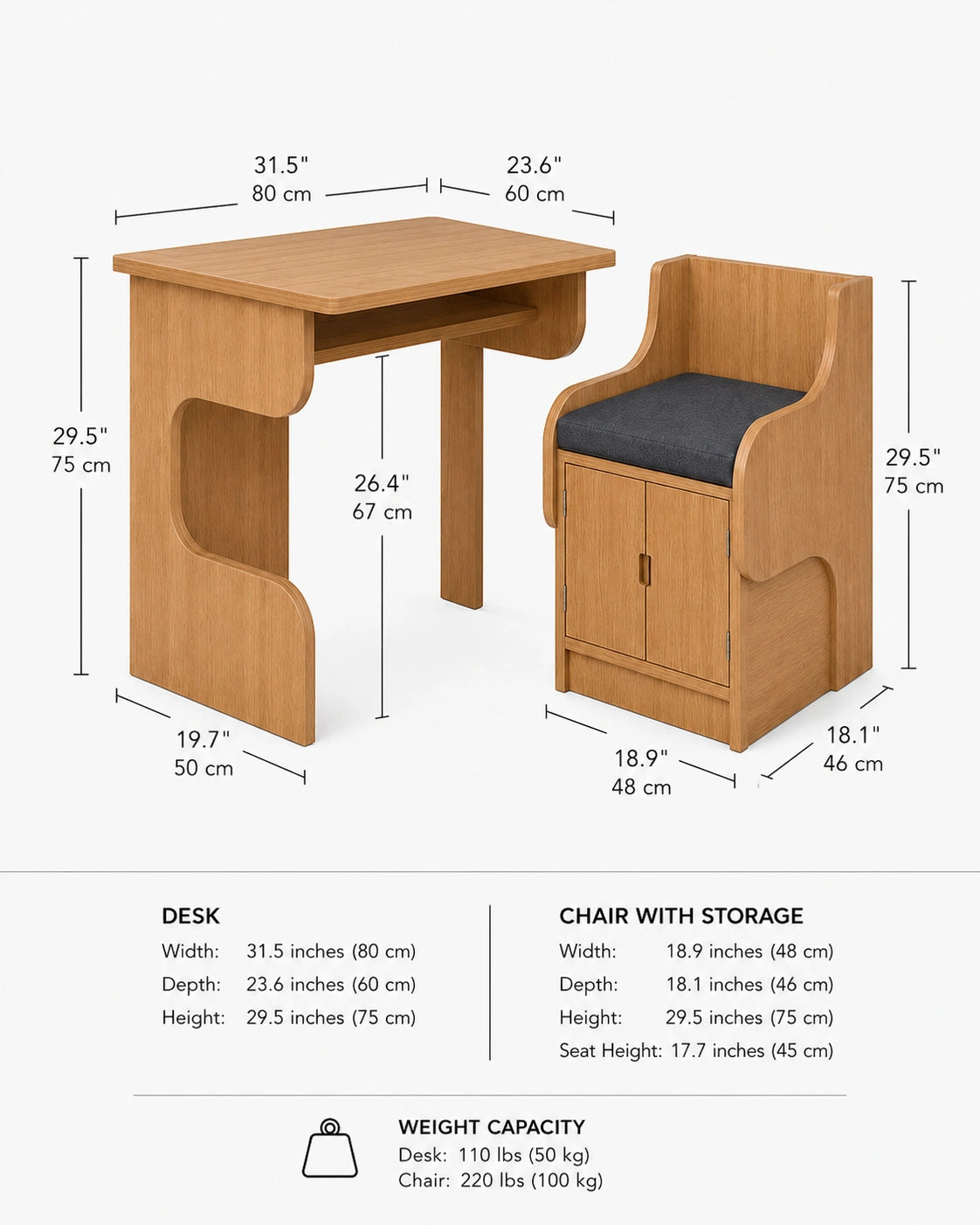 Convertible Wooden Study Desk & Chair Set | 2-in-1 Space Saving Furniture