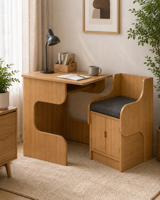 Convertible Wooden Study Desk & Chair Set | 2-in-1 Space Saving Furniture
