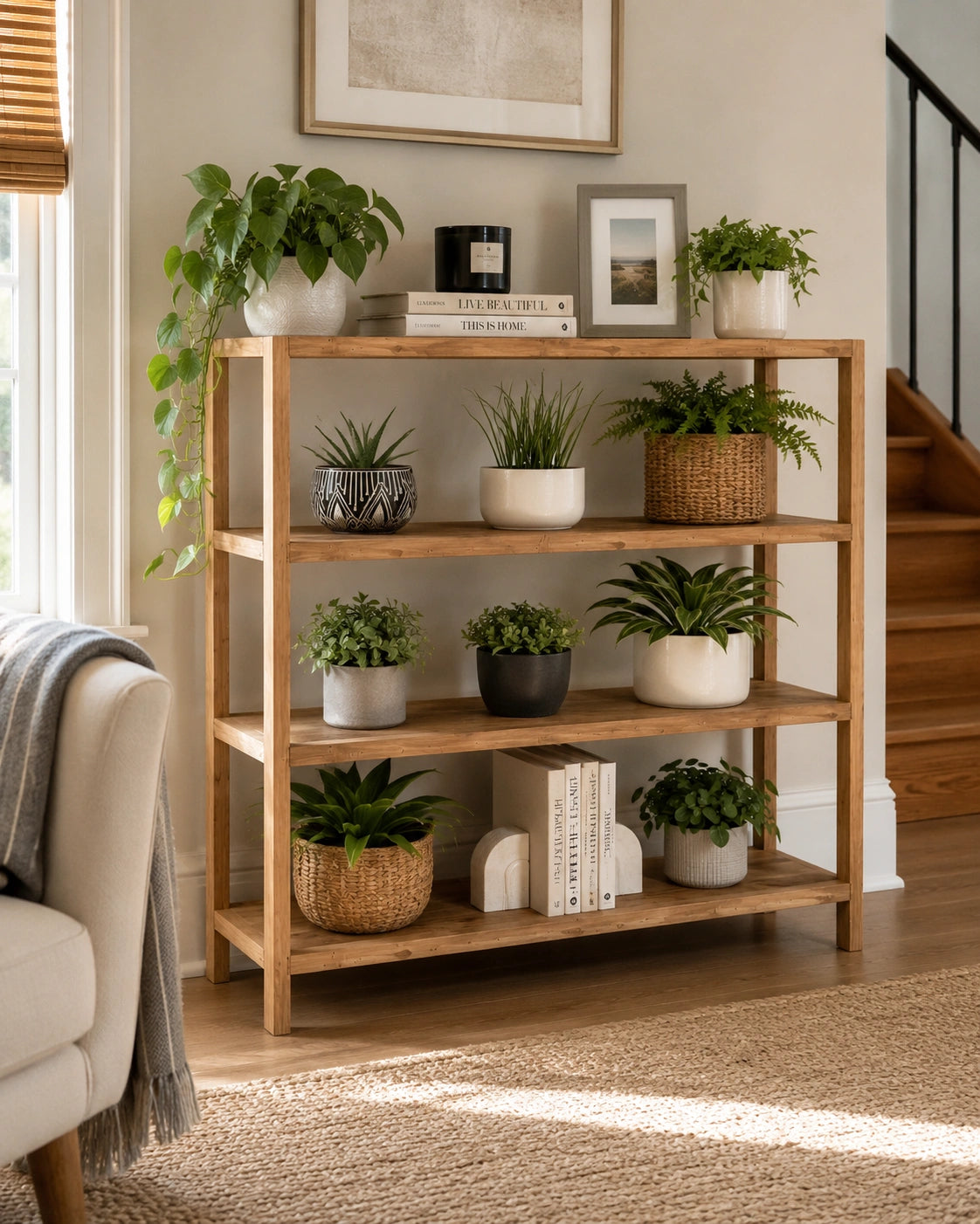 4-Tier Wooden Plant Stand | Multipurpose Display & Storage Shelf | Space Saving Furniture