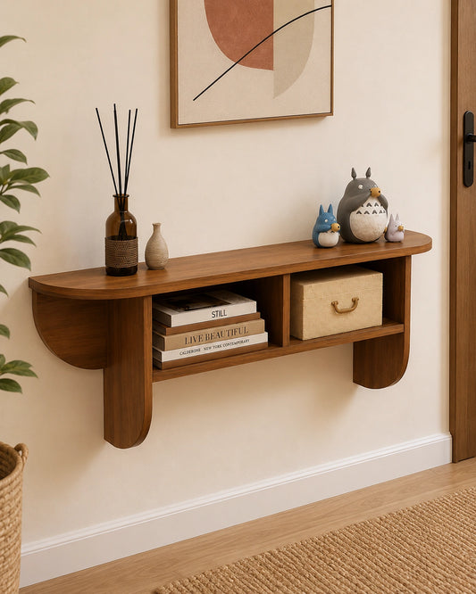 Modern Wooden Floating Wall Shelf with Storage | Decorative Wall Mounted Display Shelf