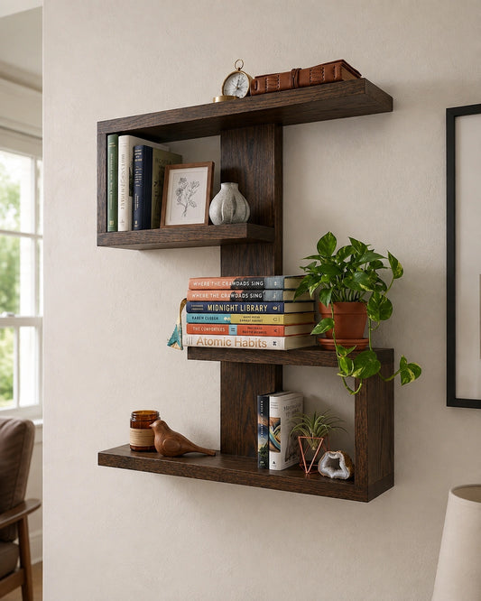 Modern Wooden Geometric Floating Wall Shelf | Decorative Display Shelf