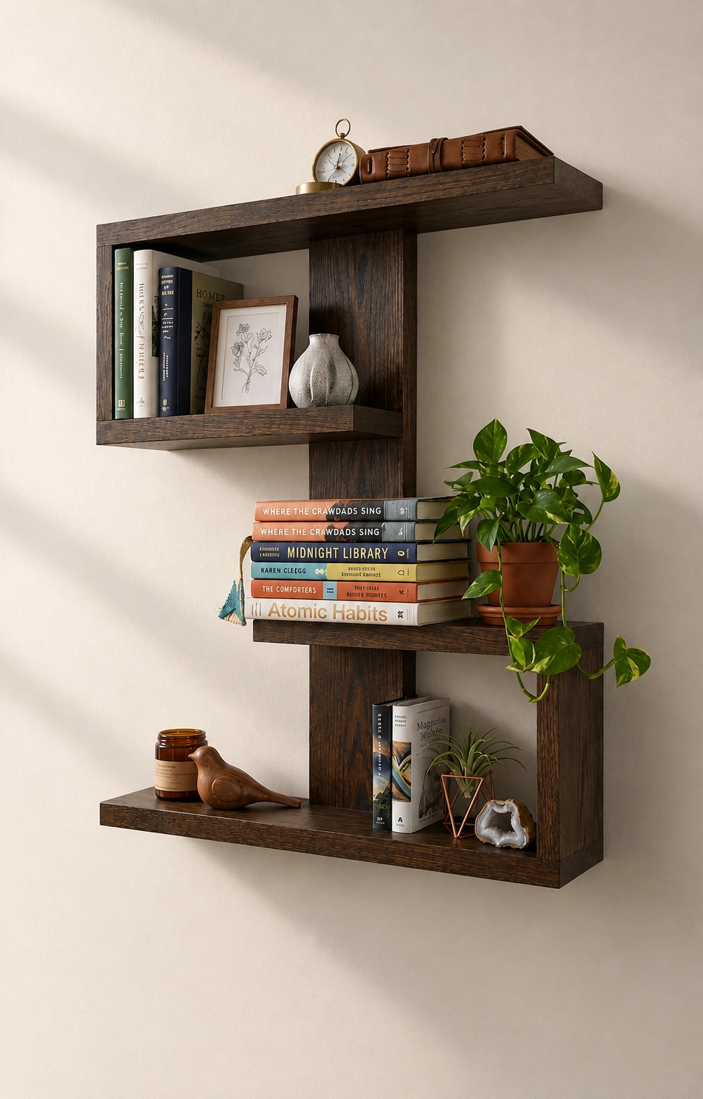 Modern Wooden Geometric Floating Wall Shelf | Decorative Display Shelf