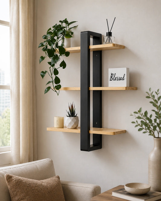 Wooden Zigzag Floating Wall Shelf | Decorative Wall Mounted Display Shelf