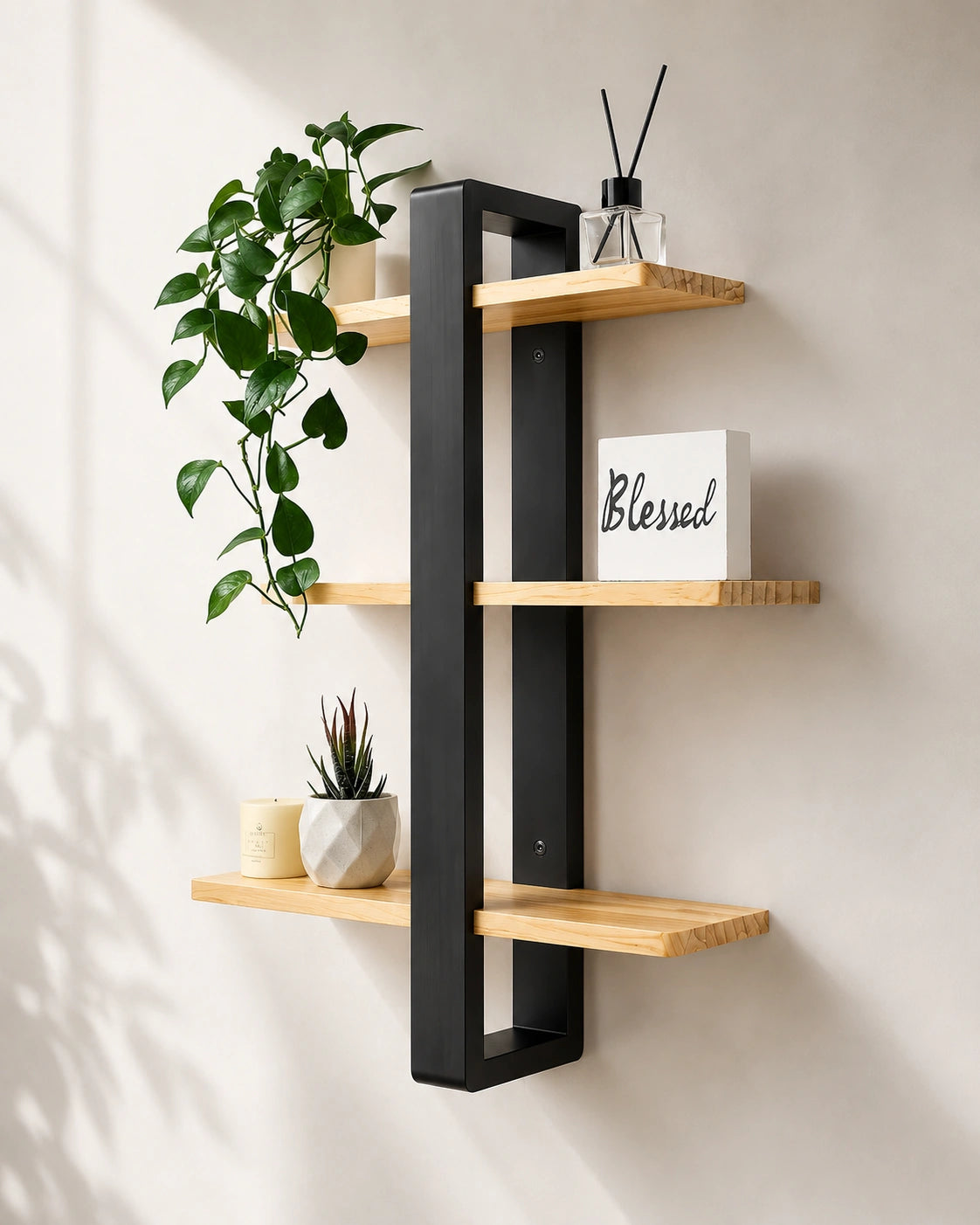 Wooden Zigzag Floating Wall Shelf | Decorative Wall Mounted Display Shelf