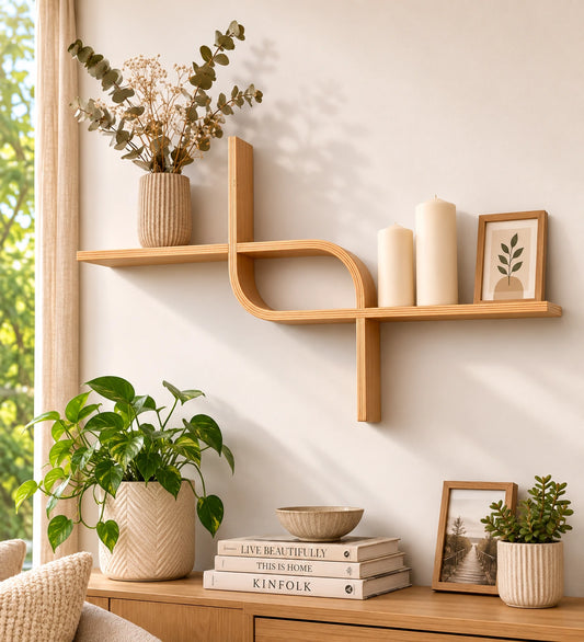 Modern Curved Wooden Floating Wall Shelf | Decorative Display Shelf