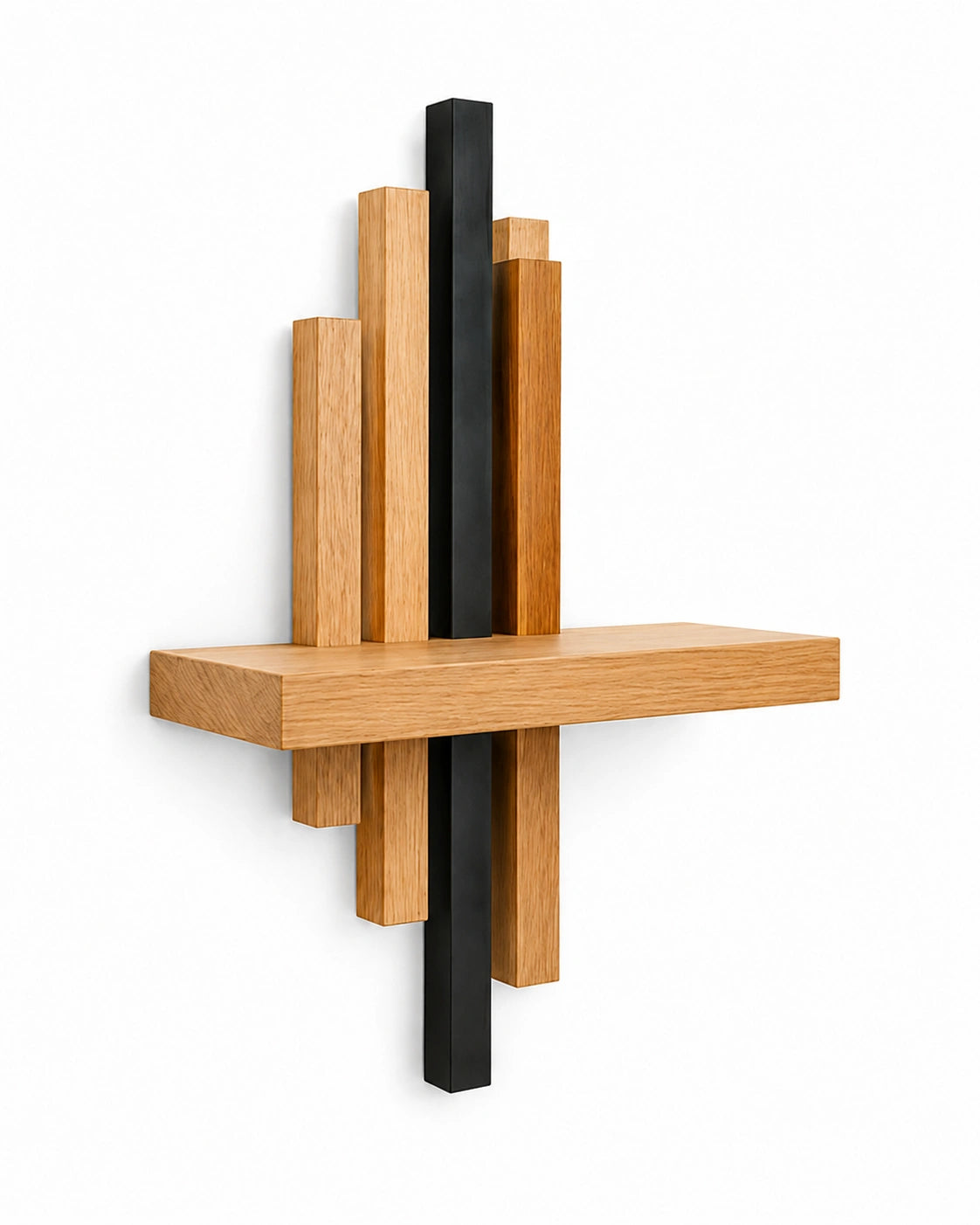 Modern Geometric Wooden Floating Wall Shelf | Solid Wood Wall Shelf