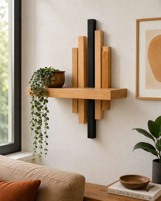 Modern Geometric Wooden Floating Wall Shelf | Solid Wood Wall Shelf