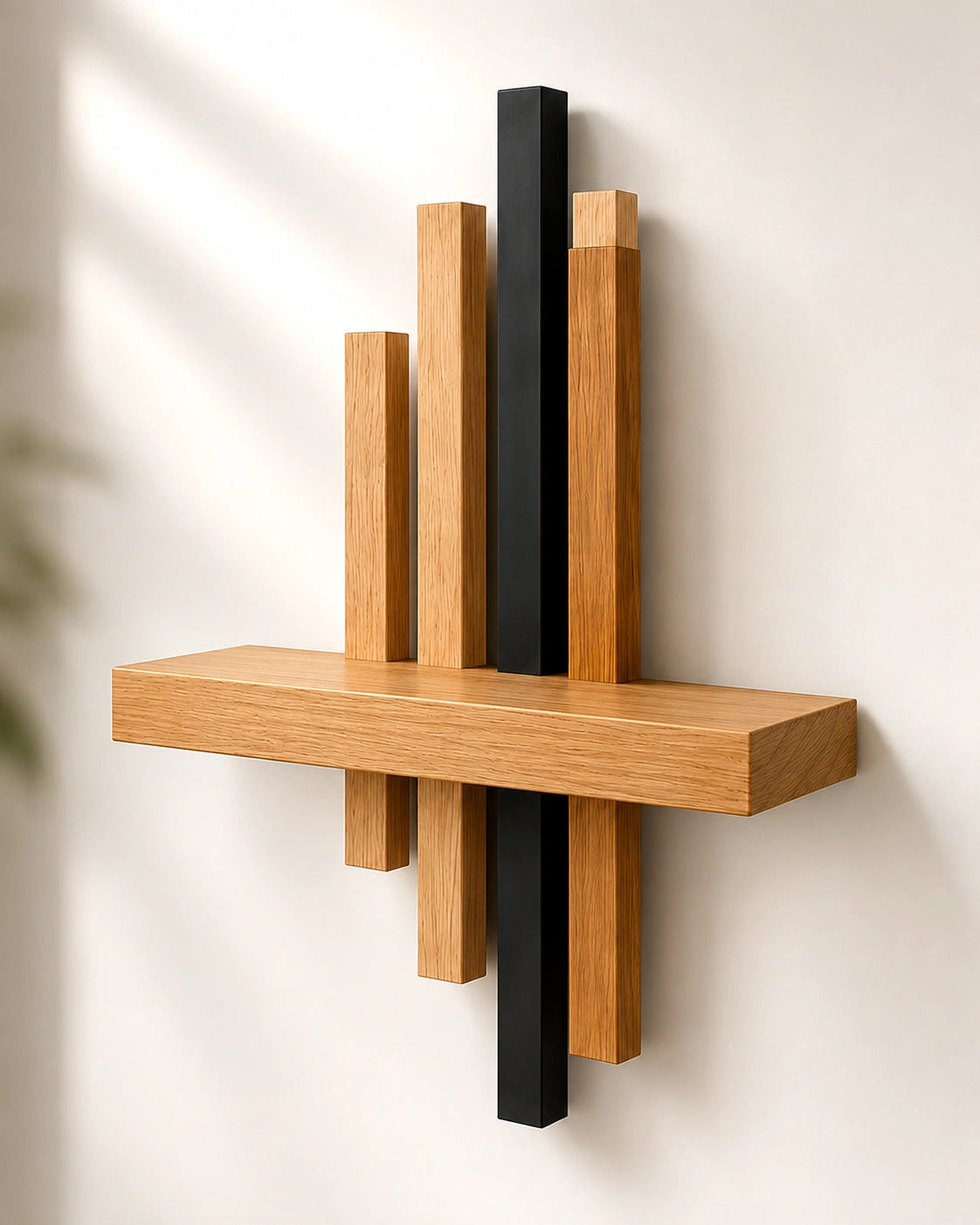 Modern Geometric Wooden Floating Wall Shelf | Solid Wood Wall Shelf