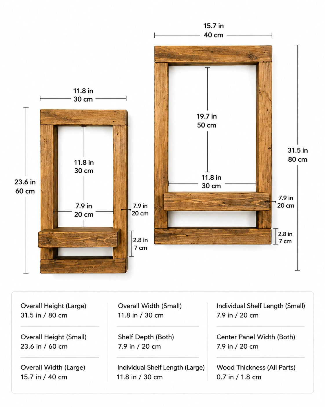 Rustic Wooden Floating Plant Wall Shelf Set of 2 | Solid Wood Wall Decor