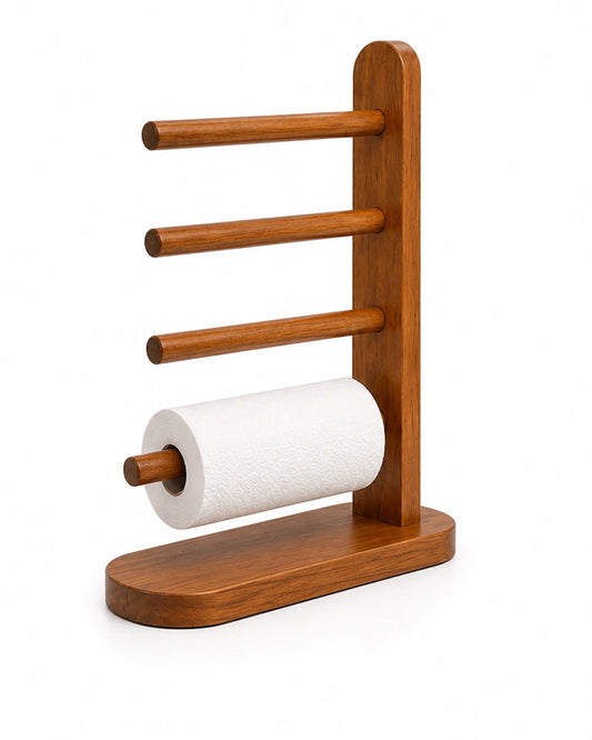 Wooden Paper Towel Holder & Mug Drying Rack | Multipurpose Kitchen Organizer
